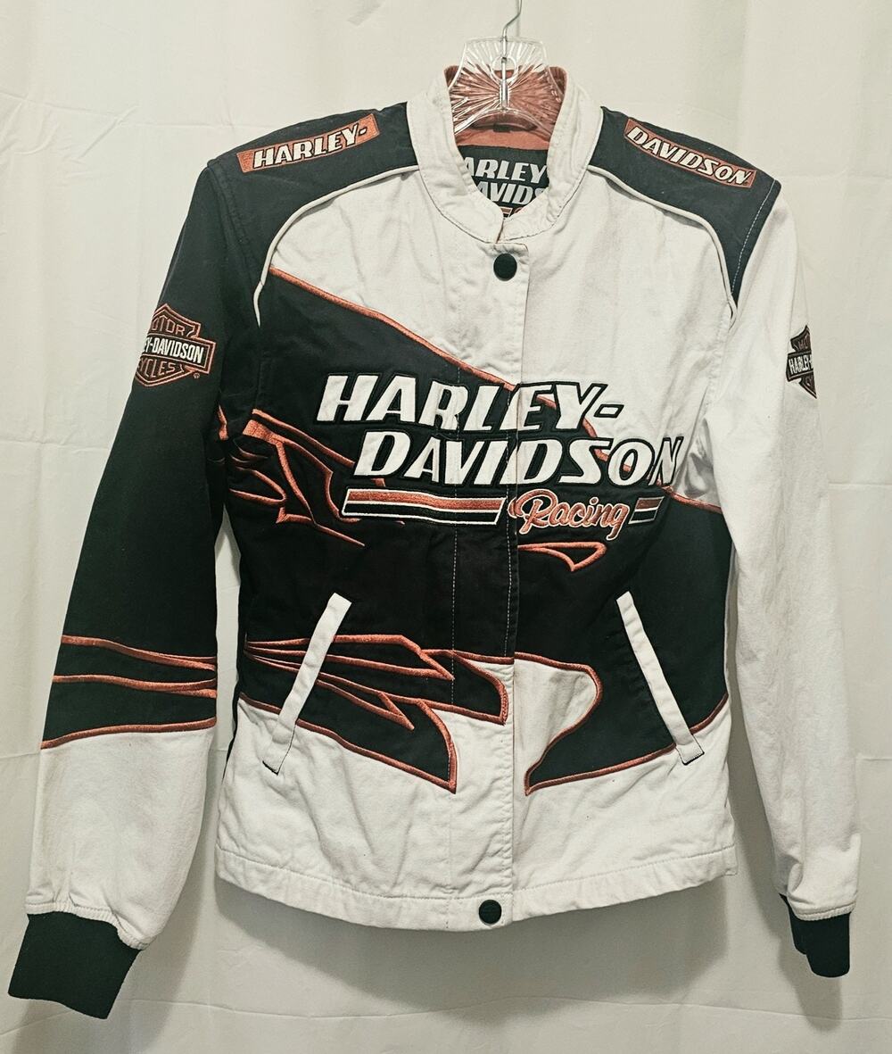 Vtg Harley Davidson Women's Embroidered Screamin’ Eagle Racing Jacket Sz Small